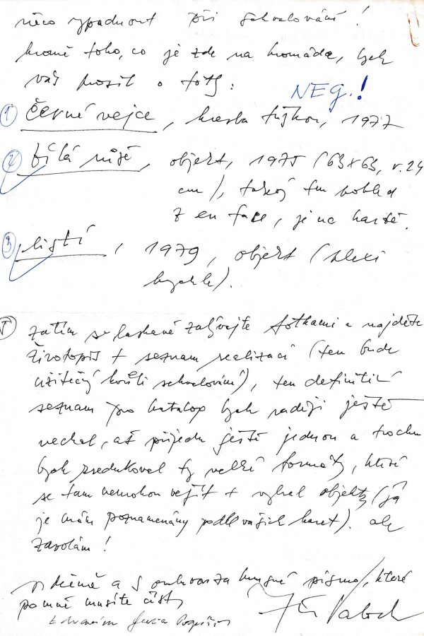 Dopis J. Valocha P. Bregantové, 1983, © archiv Nadačního fondu Kmentová Zoubek, 2023  